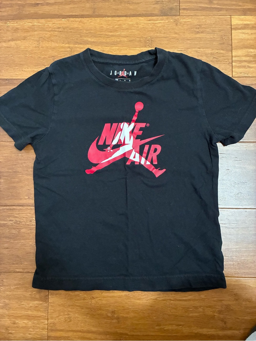 Jordan Kids Black Tee with Red Nike Air Logo